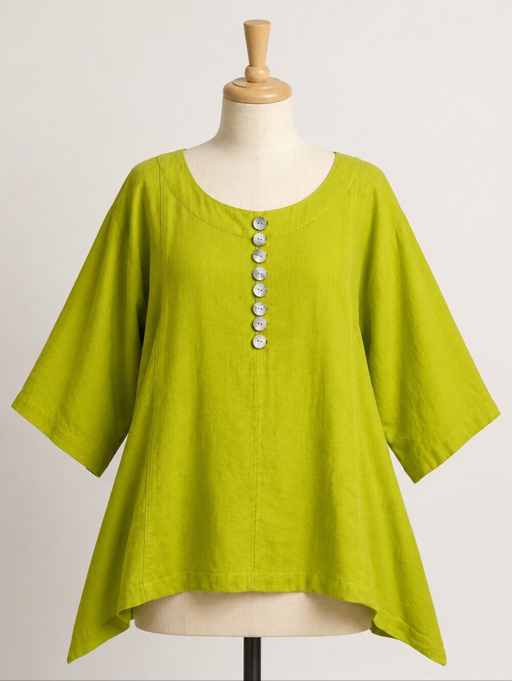 Fridaze 100% Linen Lime Tunic Oversize Lagenlook Assymetrical Hem Size Small